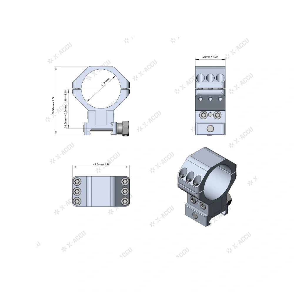 Vector Optics - X-ACCU Justerbare 34mm Montasjeringer - 21mm