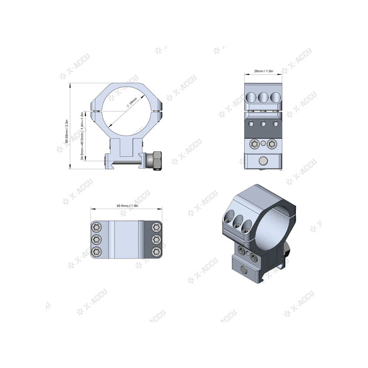 Vector Optics - X-ACCU Justerbare 34mm Montasjeringer - 21mm