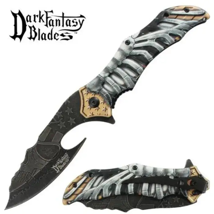 Dark Fantasy Foldekniv – Skelleton Design Med Stonewash Blad - Game-On.no