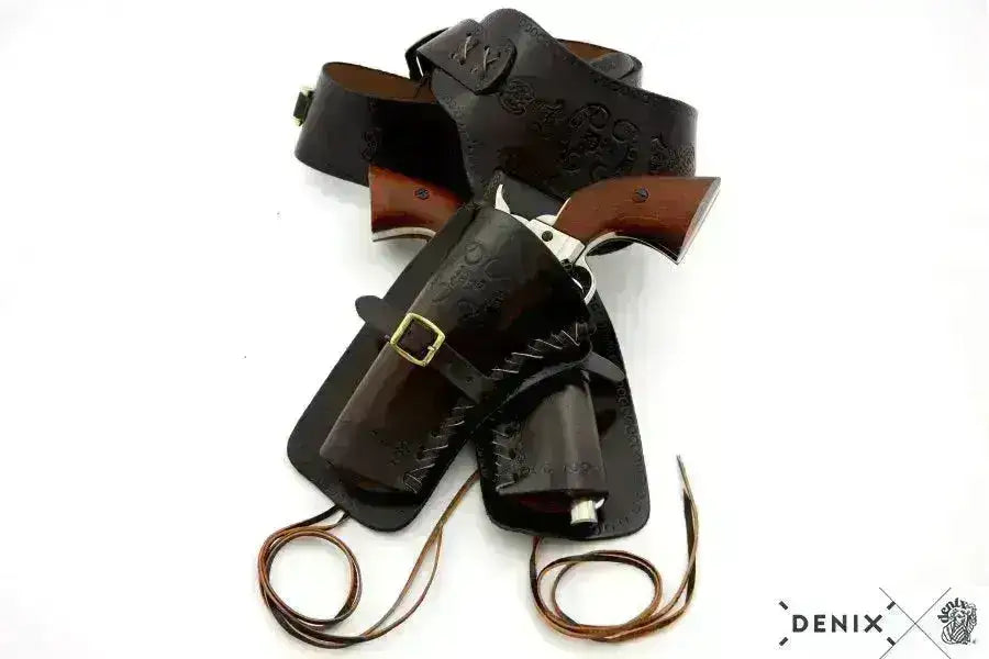 Denix - 2stk Western Lærhylstere til Revolver med Belte - Dobbel - Game-On.no