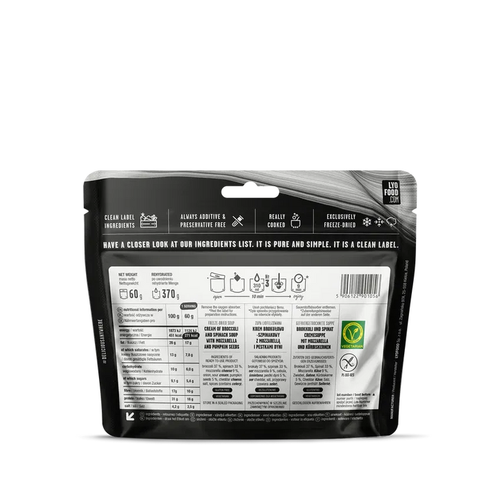 LYOFOOD Creamy Broccoli & Spinach Soup – Glutenfri kremet grønnsakssuppe for tur - Game-On.no