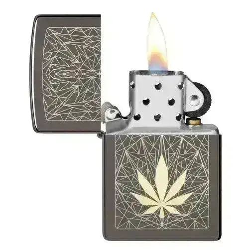 Zippo Lighter - Cannabis Design Black Ice - Game-On.no
