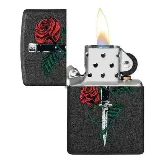 Zippo Lighter - Rose og Dolk Motiv - Game-On.no