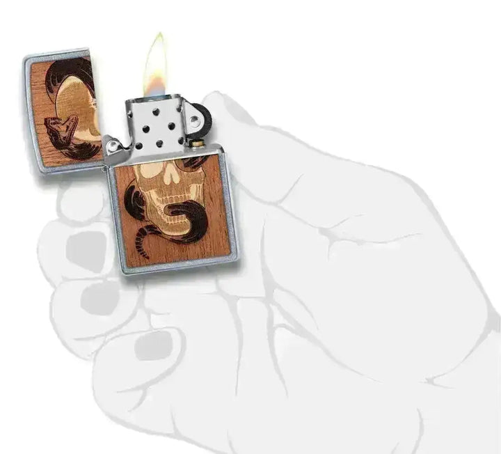 Zippo Lighter - WOODCHUCK USA Slange og Hodeskalle - Game-On.no